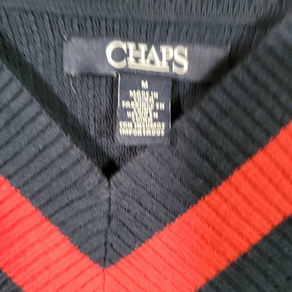 Chaps Ralph Lauren Red White Blue Chaps Tennis Rugby V Neck Sweater Size Medium - Picture 4 of 12